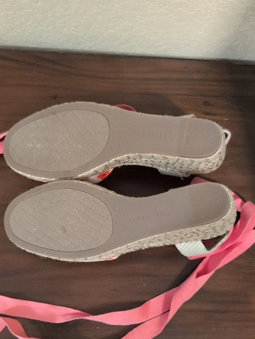 Floral Espadrille Wedges with Pink Ties